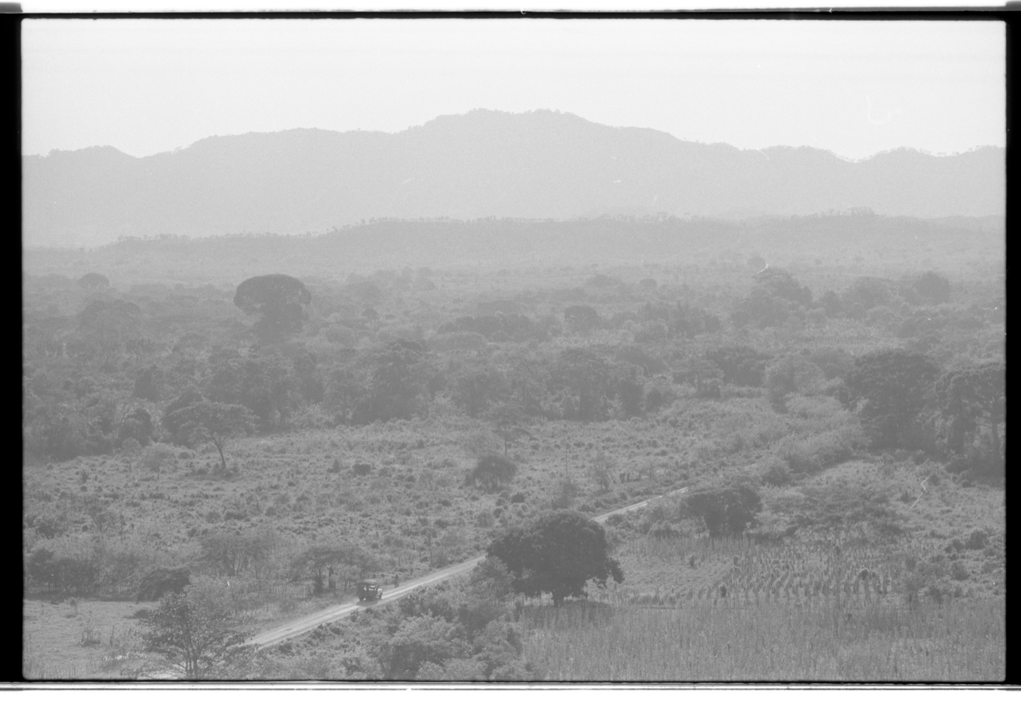 a foggy landscape image in black and white
